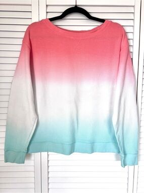 Splendid Women’s Ombre Pink Teal Thermal Top Sweatshirt Pullover Sundown Jada M